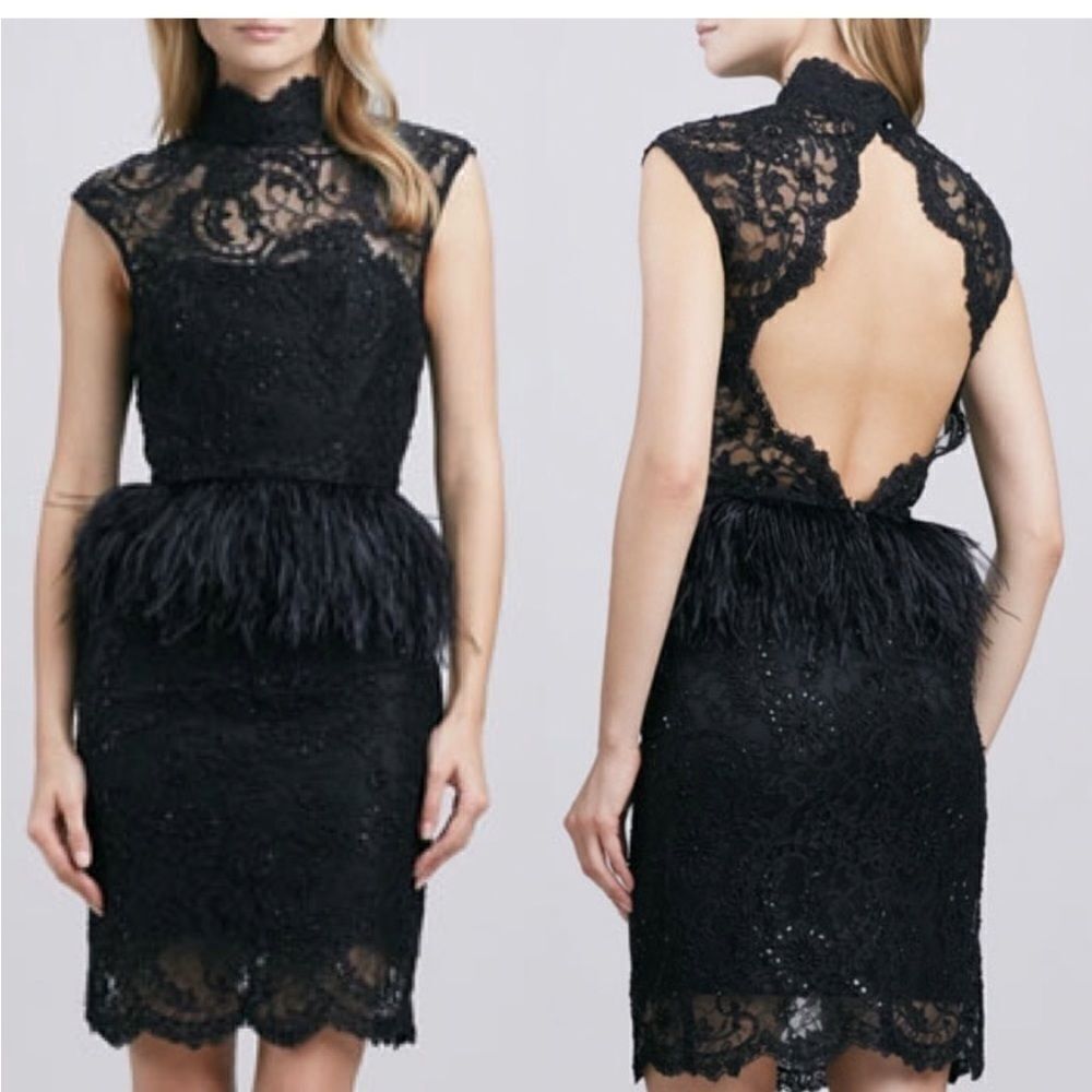 Alice + Olivia Black Lace Dress feathers
Waist Sleeveless Sz 12